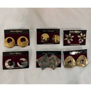 Vintage 1980s Debra Tiffany Earrings Lot of 6 Gold Tone Statement NOS